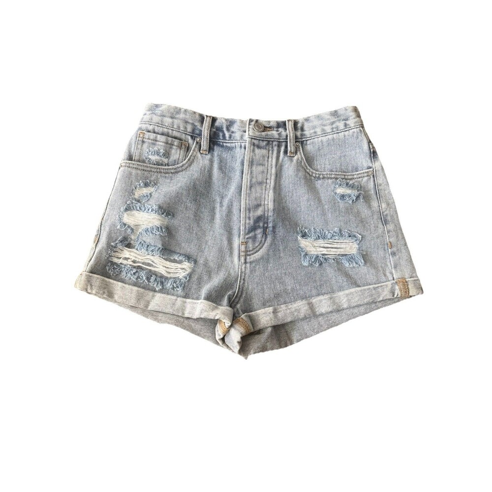 Pacsun Jean Shorts Womens Size 26 Light Wash Rolled High Waisted Distressed